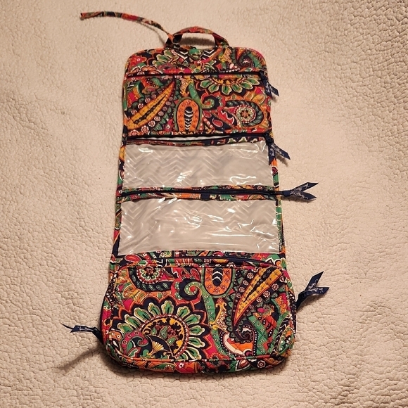 Vera Bradley Neon Paisley Floral Print Makeup Travel Hanging Bag - Picture 2 of 14